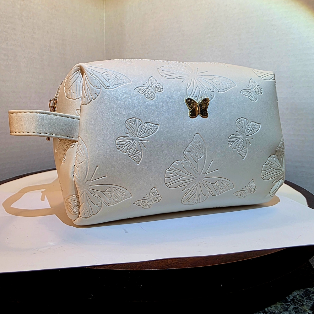 Creamy Butterfly Embossed Cosmetic Bag by Blush Kiss NWT